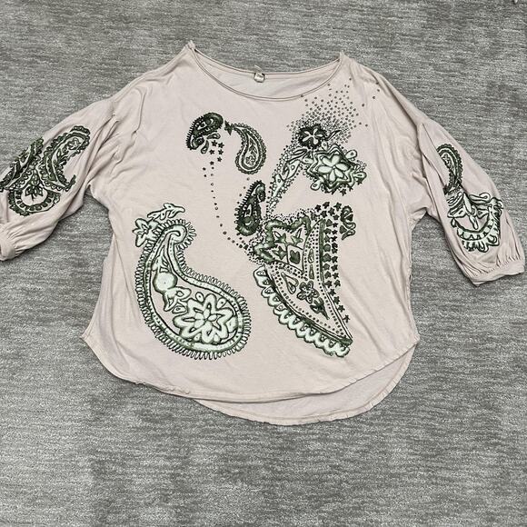 We The Free Shirt Womens L Pink Green Paisley Print Pullover Boho Oversized Top - Picture 1 of 14